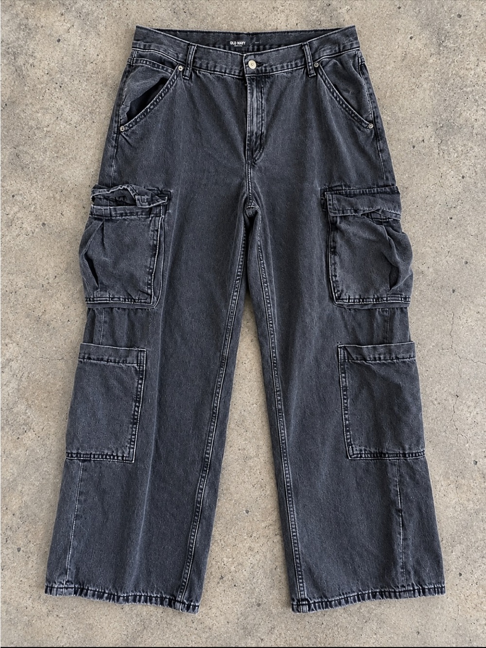 Old Navy Mid-Rise Baggy Wide Leg Cargo Jeans Woman 16 Black Wash Streetwear